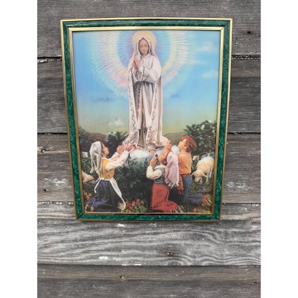 Vintage 70's Lenticular 3D Hologram Framed Mary Children Religious Picture - Picture 9 of 11